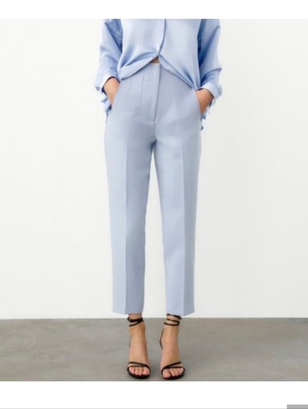 Zara Light Blue High-Waisted Tapered Pants